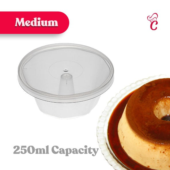 Oven Safe Plastic Medium Pudding/Flan Pan With Lid - 8 Pack (250ml)