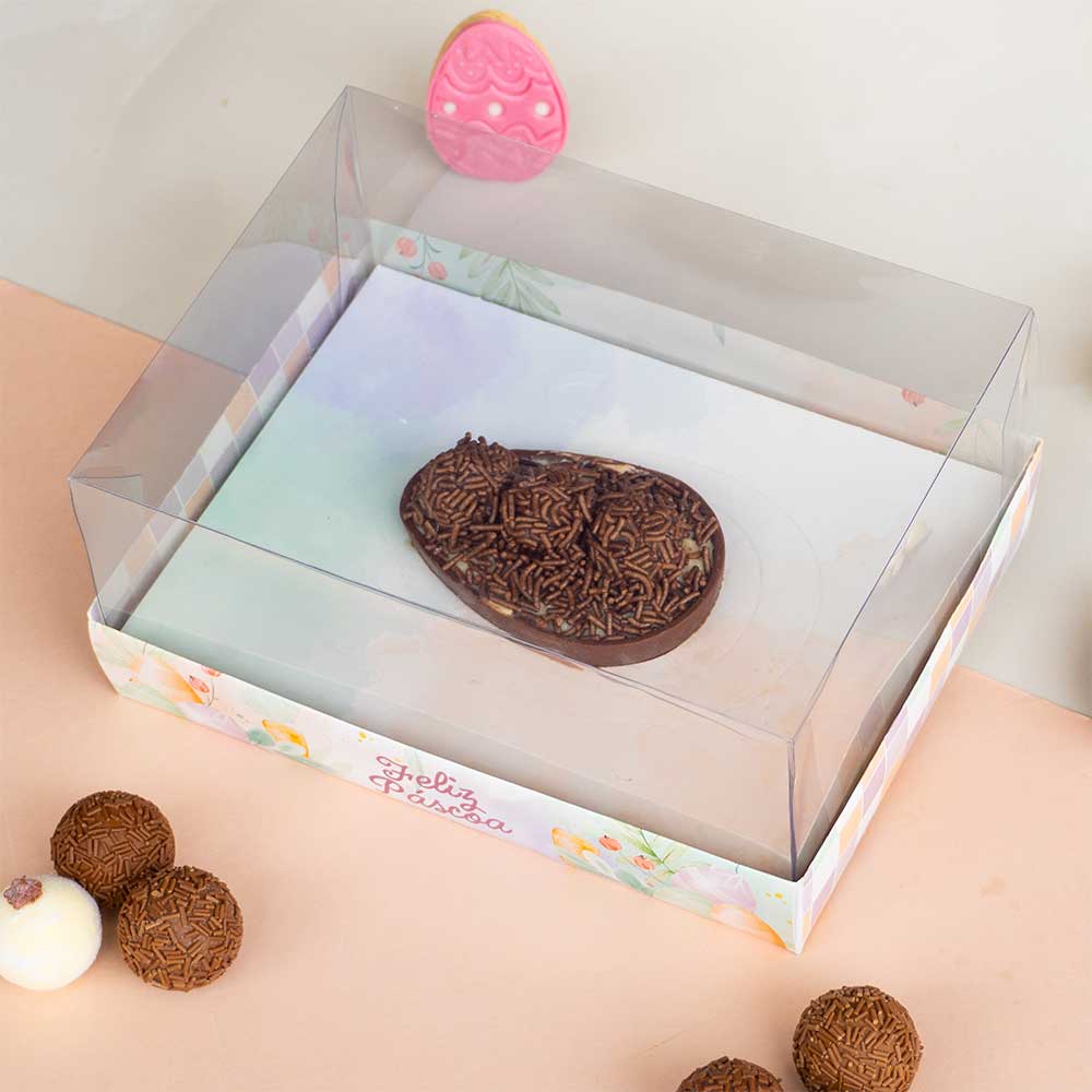 Caja para huevos de Pascua medio rellenos con tapa transparente. (Ajustable para cáscaras de 150 g a 500 g) Línea PREMIER - Paquete de 10