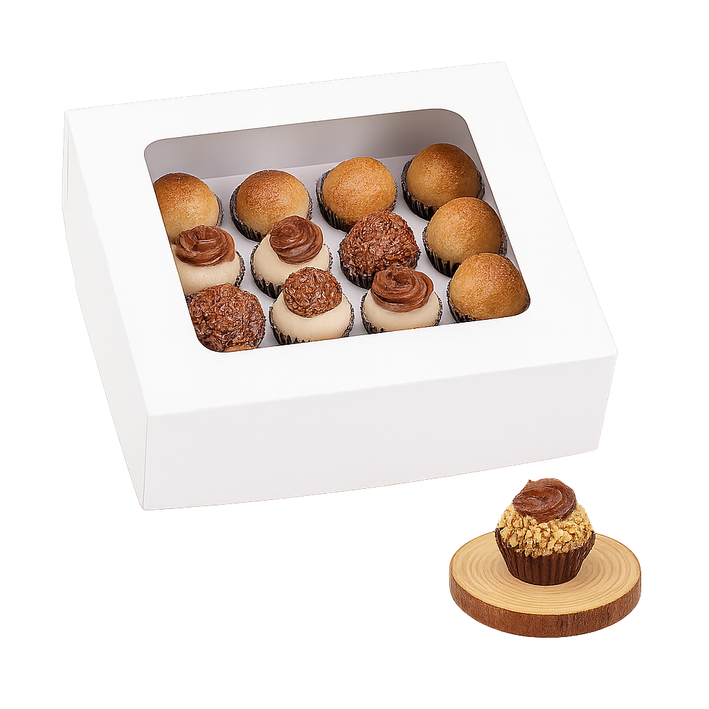 Caixa com janela transparente para 25 doces ou brigadeiros – Com bandeja removível | Pacote com 10 unidades