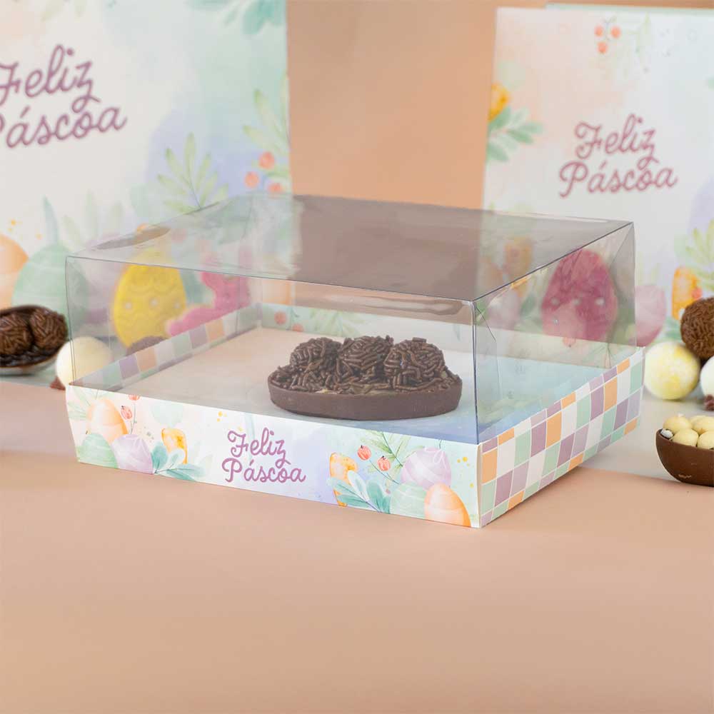 Caja para huevos de Pascua medio rellenos con tapa transparente. (Ajustable para cáscaras de 150 g a 500 g) Línea PREMIER - Paquete de 10