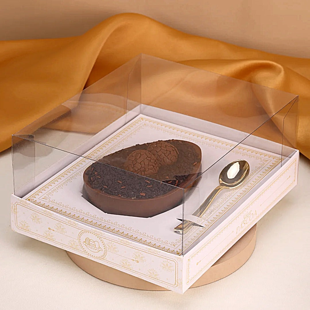 Box for Half Stuffed Easter Eggs With Clear Lid. (Adjustable for 250g to 350 and 500g shells) Sweet Elegance White Line - 10 Pack