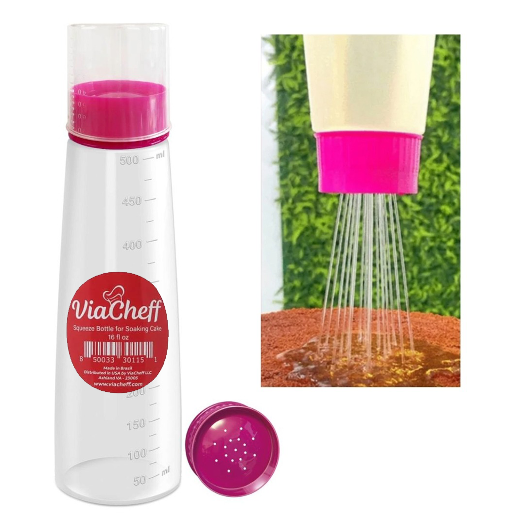 Botella de plástico para remojar pasteles (16 fl oz) Tapa rosa neón