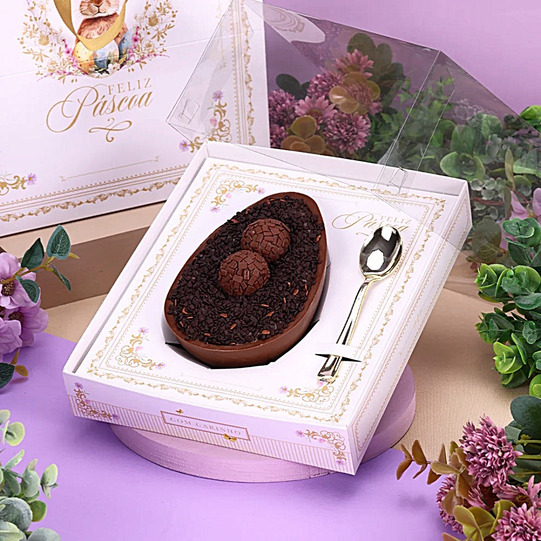 Box for Half Stuffed Easter Eggs With Clear Lid. (Adjustable for 250g to 350 and 500g shells) Refined Elegance Line - 10 Pack