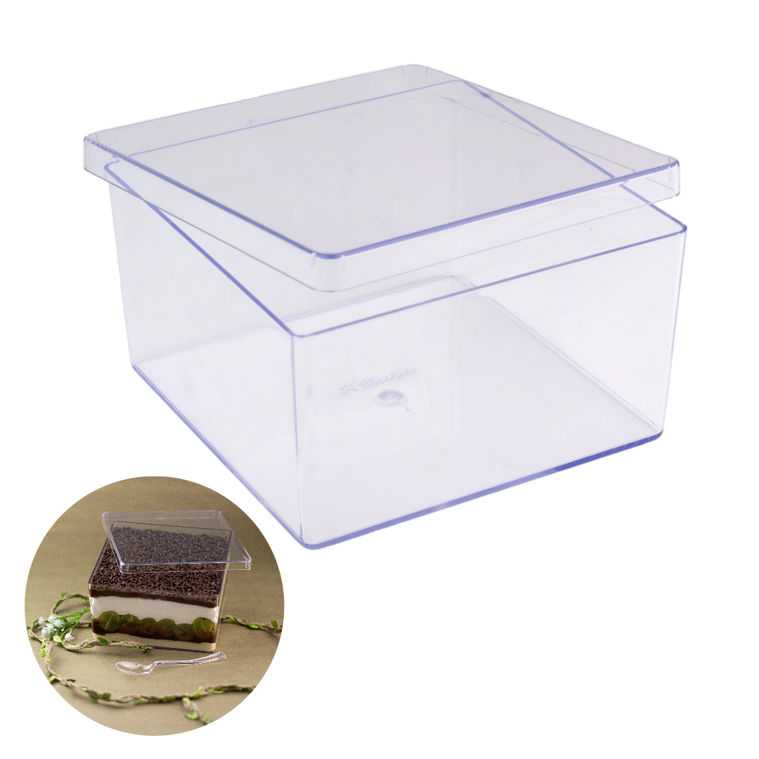 Square Crystal Plastic Cake Box 14 x 14 X 7.5 (cm)