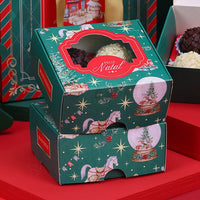 Thumbnail for 4 Cavities Christmas Brigadeiro Box with Clear Lid - Christmas Traditional Green Theme (10 Pack)