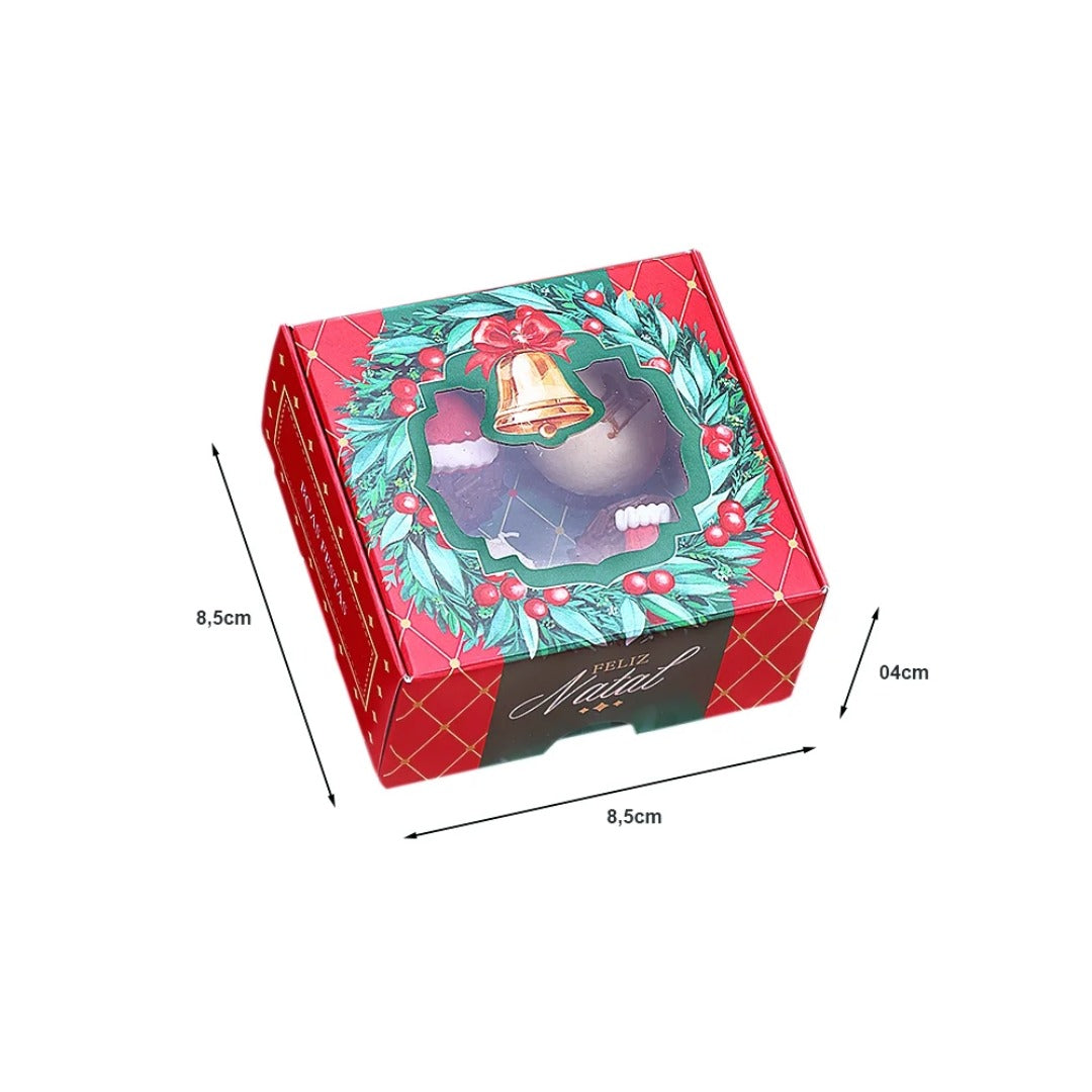 4 Cavities Christmas Brigadeiro Box with Clear Lid - Vintage Theme (10 Pack)