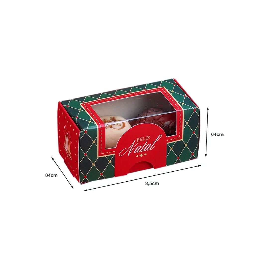 2 Cavities Christmas Brigadeiro Box with Clear Lid - Vintage Theme (10 Pack)