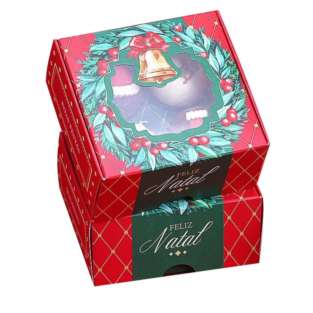4 Cavities Christmas Brigadeiro Box with Clear Lid - Vintage Theme (10 Pack)