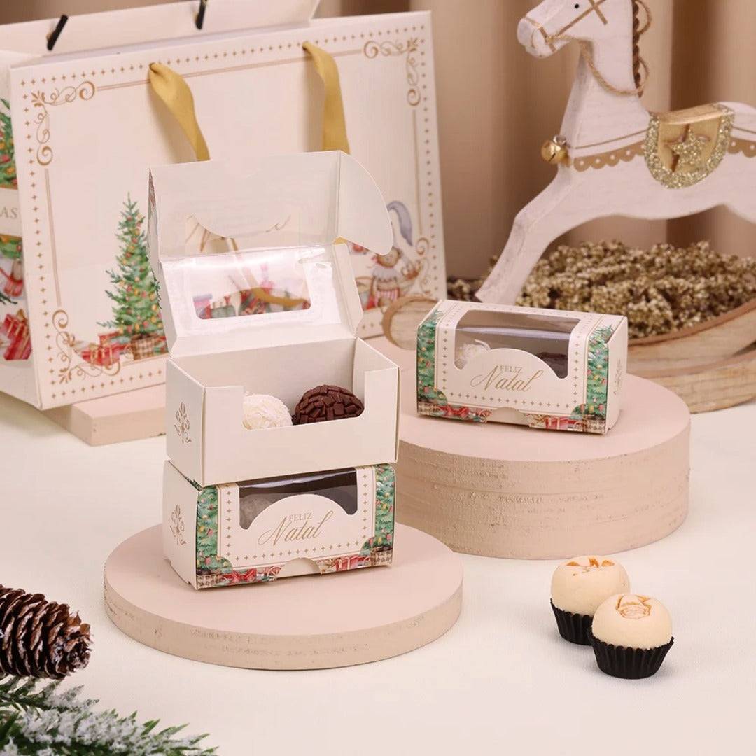 2 Cavities Christmas Brigadeiro Box with Clear Lid - Gentleness Theme (10 Pack)