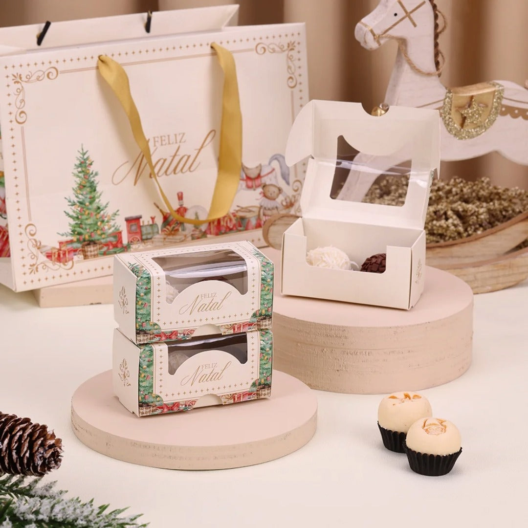 2 Cavities Christmas Brigadeiro Box with Clear Lid - Gentleness Theme (10 Pack)