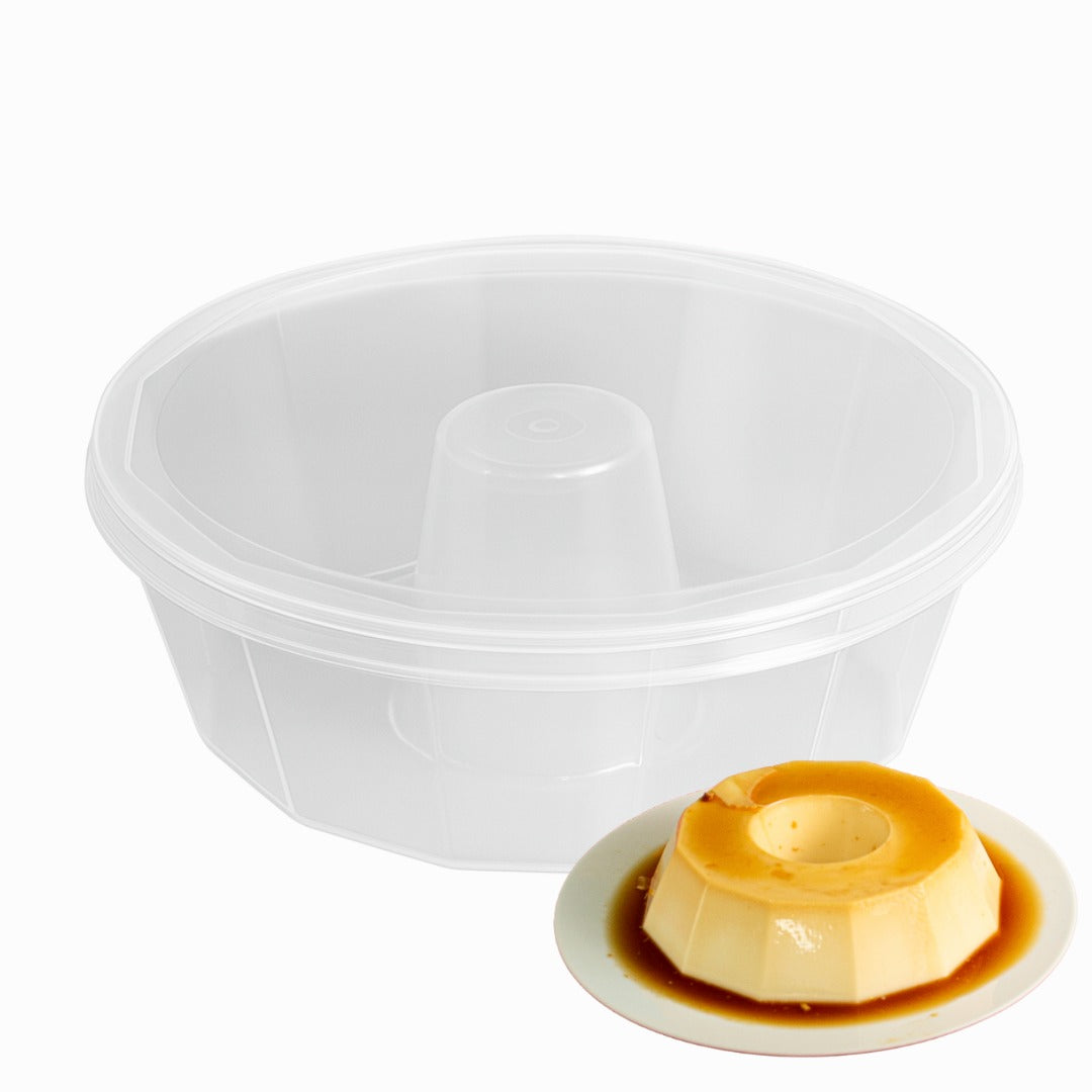 Molde de plástico apto para horno extra grande para pudin/flan con tapa - Pack de 5 (1,1L) Molde acanalado para pudin