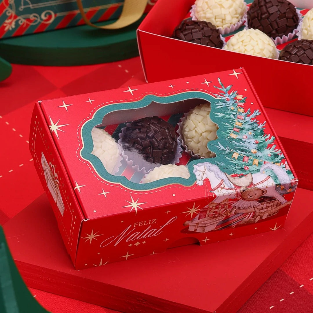 6 Cavities Christmas Brigadeiro Box with Clear Lid - Christmas Tree Theme (10 pack)