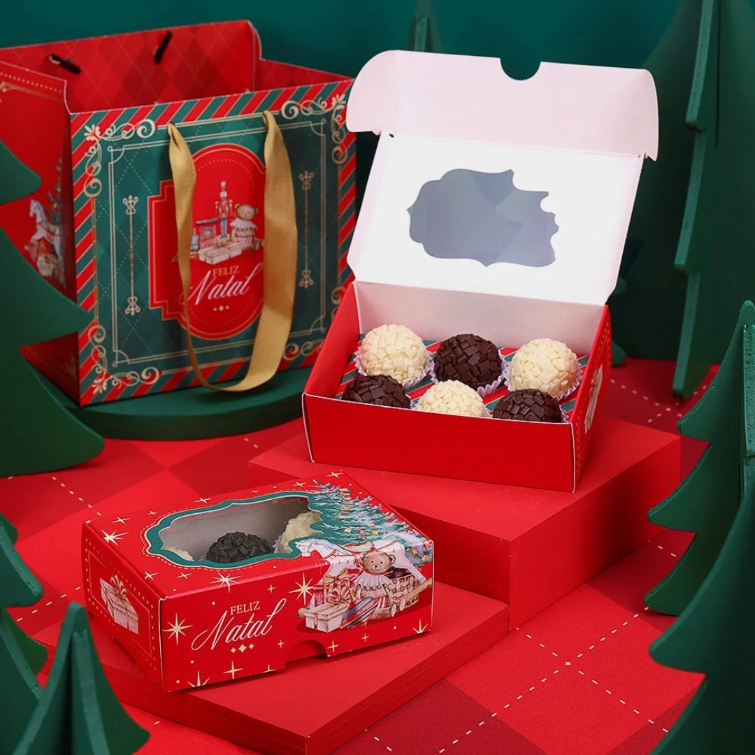 6 Cavities Christmas Brigadeiro Box with Clear Lid - Christmas Tree Theme (10 pack)
