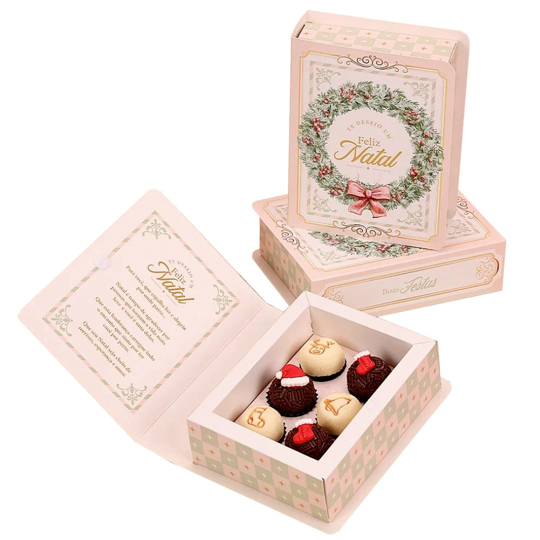 6 Cavities Christmas Brigadeiro Book Box with Velcro Closure – Grace Theme (10 Pack)