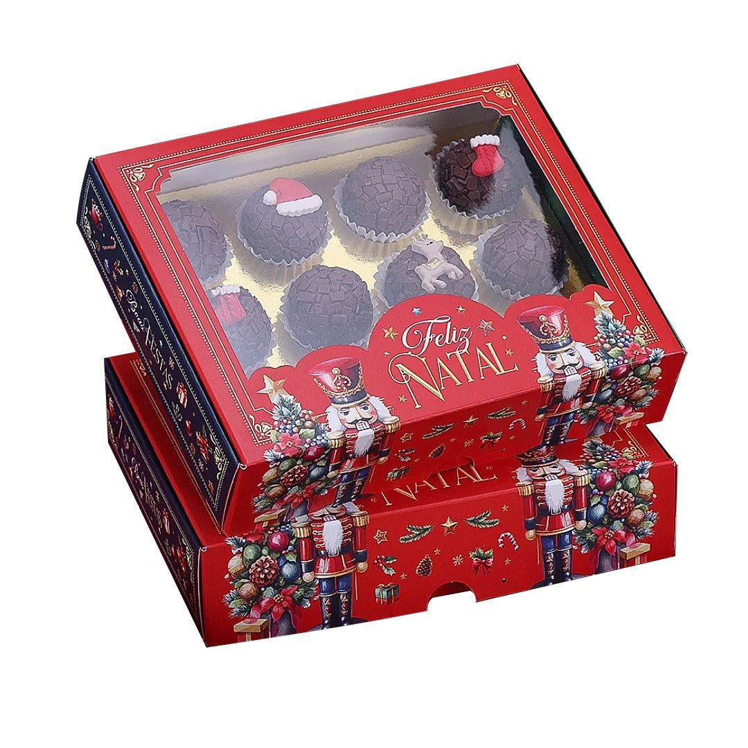 12 Cavities Christmas Brigadeiro Box With Clear Lid Nutcracker Theme (10 pack)