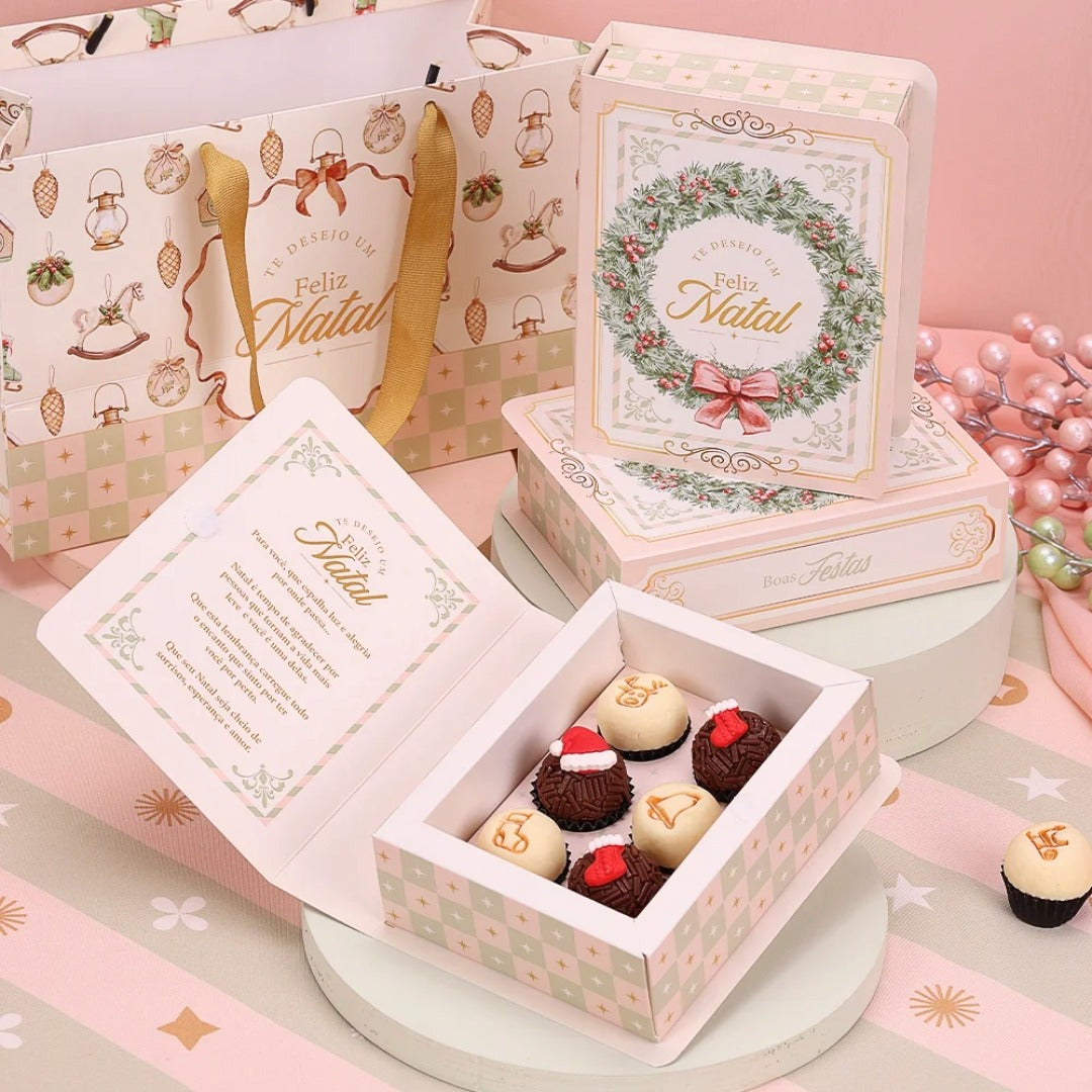 6 Cavities Christmas Brigadeiro Book Box with Velcro Closure – Grace Theme (10 Pack)