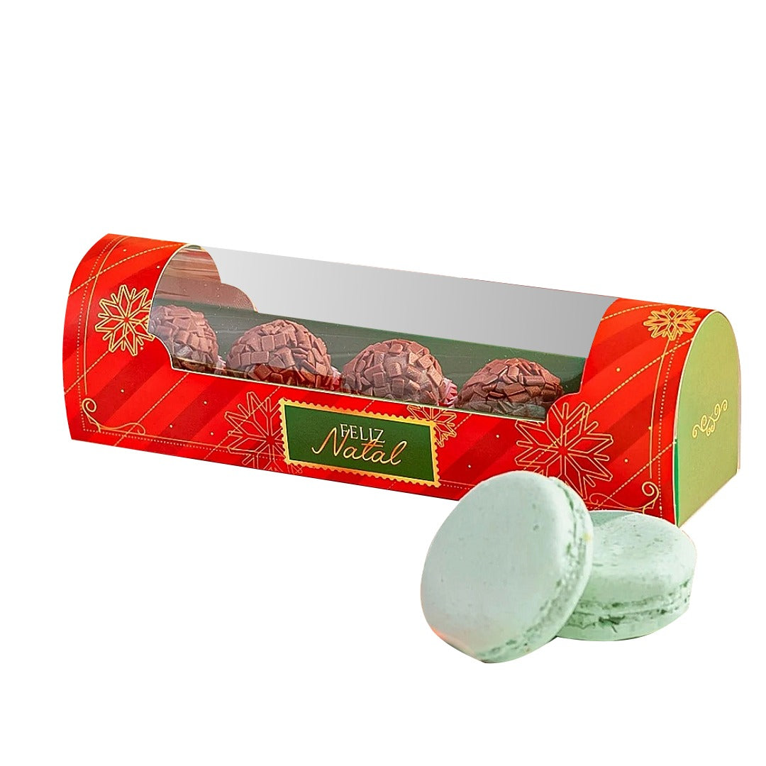 Envase para 6 macarons o 5 dulces - Tema navideño (pack de 10)