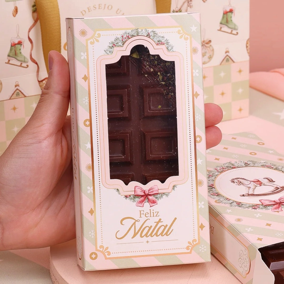 Caja para Tableta de Chocolate 300g con Ventana - Tema Grace | Envase elegante para Navidad (Pack de 10)