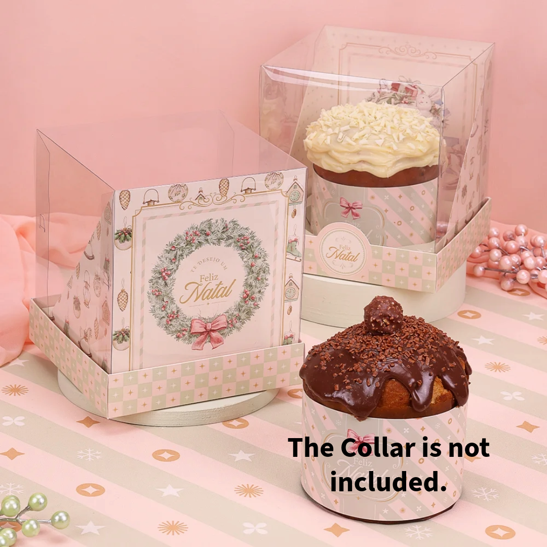 Panettone Box 500g with Acetate Lid - Grace Theme | Elegant Christmas Packaging (5 Units)