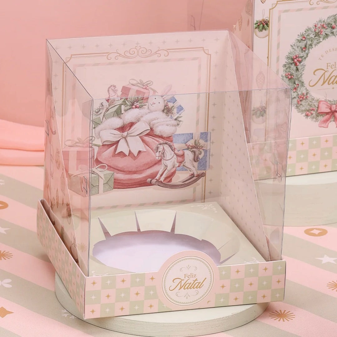Panettone Box 500g with Acetate Lid - Grace Theme | Elegant Christmas Packaging (5 Units)