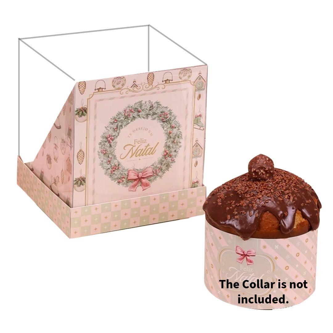 Panettone Box 500g with Acetate Lid - Grace Theme | Elegant Christmas Packaging (5 Units)