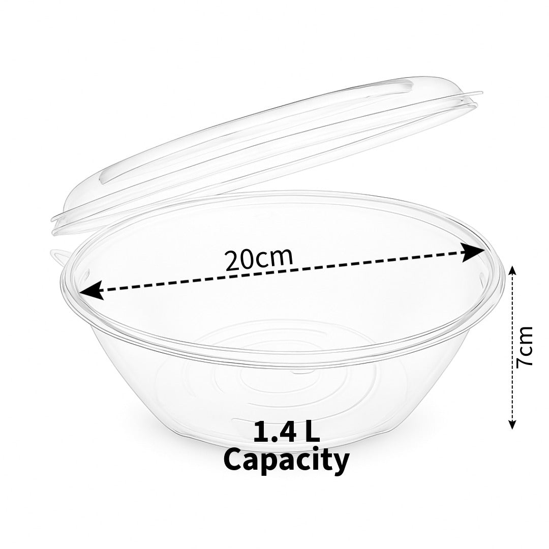 Ultra-Clear Plastic Dessert Bowl with Tamper-Evident Dome Lid (10-Pack) – 1.4L Capacity