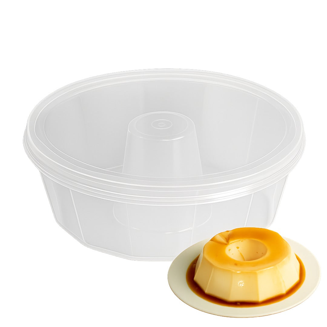 Oven Safe Plastic Extra Large Pudding/Flan Pan With Lid - 5 Pack (1.1L) Fluted Pudding