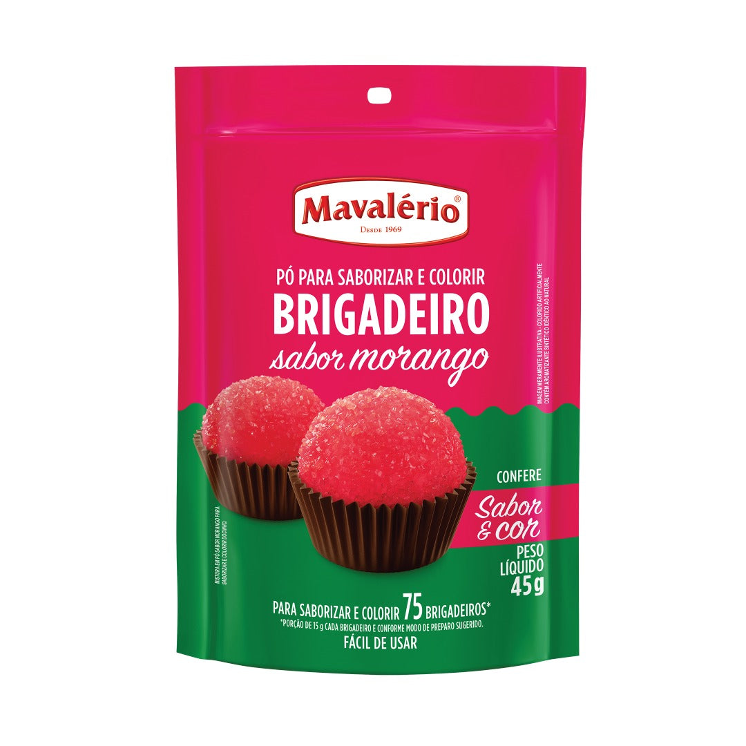 Mavalério Strawberry Brigadeiro Powder Mix – Flavoring & Coloring Powder for Brigadeiro – 45g (1.5oz)
