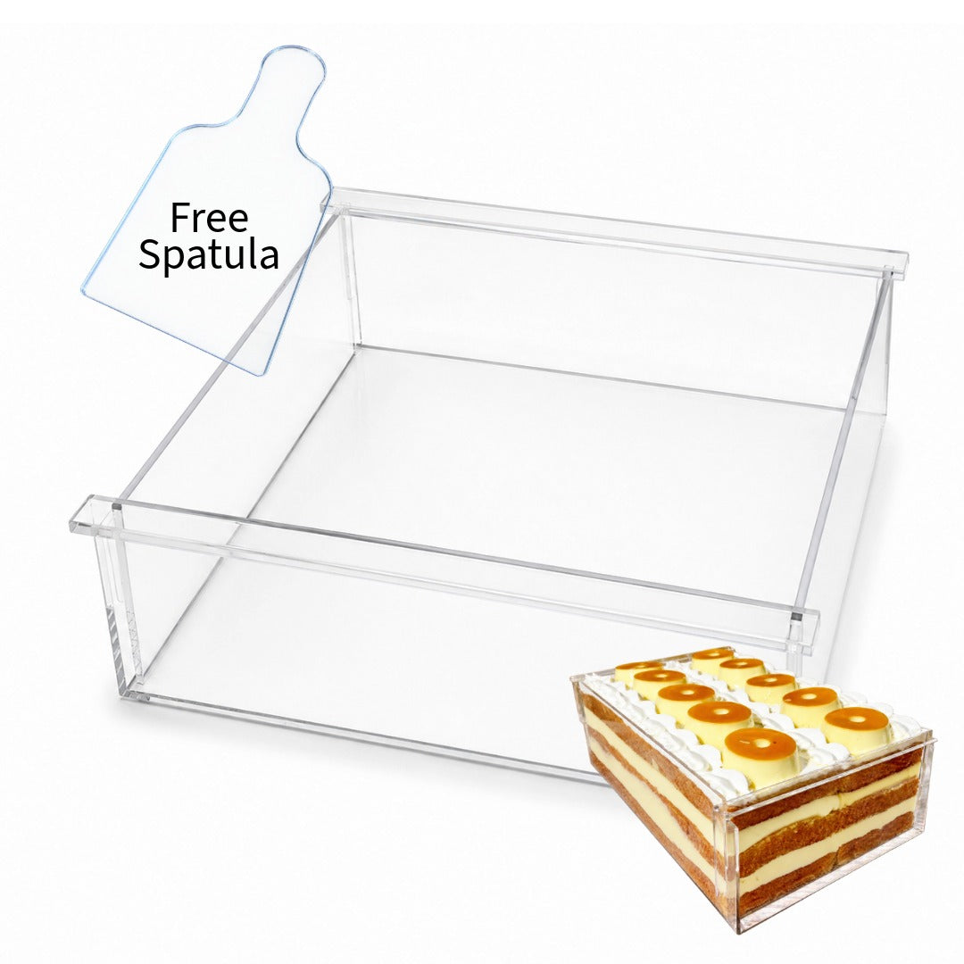Molde cuadrado acrílico para exhibición de tortas con espátula gratis – 30 × 30 × 10 cm