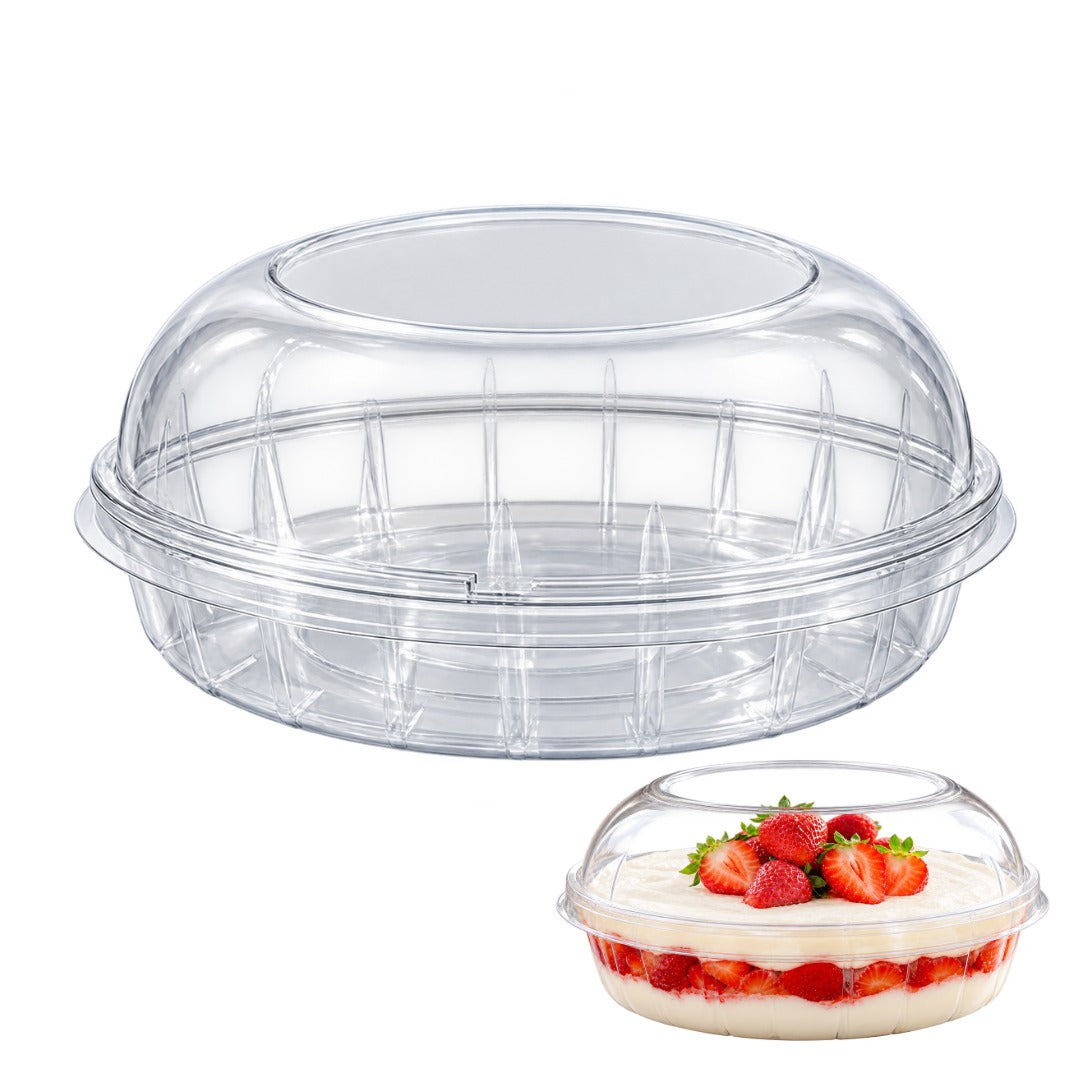 Envase BWB Oblongo para Postres de 2 L (67 oz) con Tapa Domo – Paquete de 10 unidades