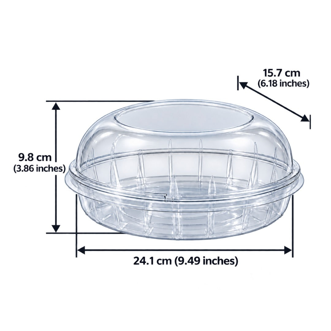Envase BWB Oblongo para Postres de 2 L (67 oz) con Tapa Domo – Paquete de 10 unidades