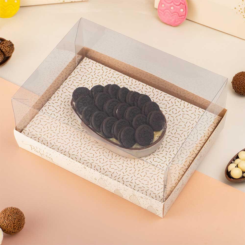 Caja para huevos de Pascua medio rellenos con tapa transparente. (Ajustable para cáscaras de 150 g a 500 g) Línea PREMIER - Paquete de 10