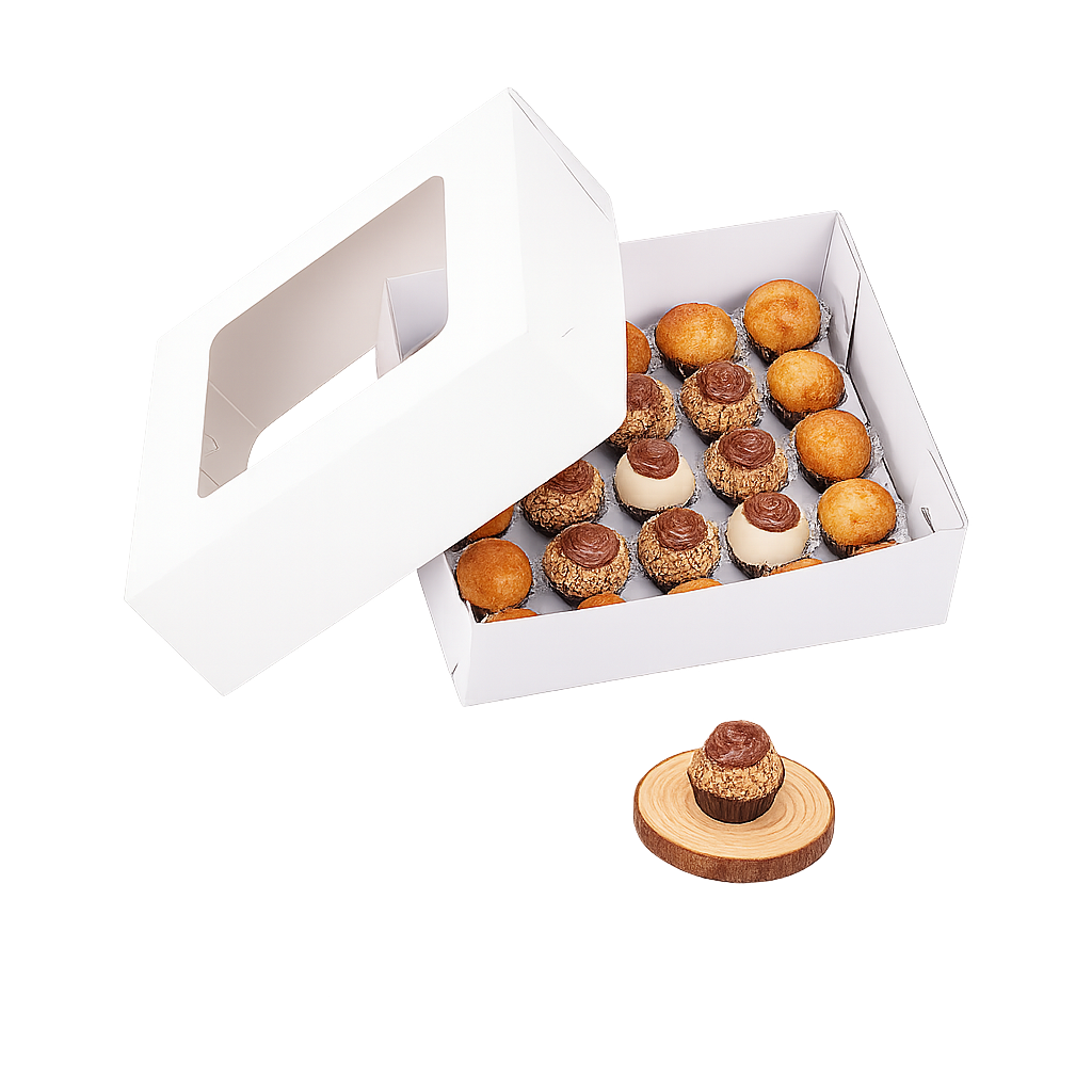 Caixa com janela transparente para 25 doces ou brigadeiros – Com bandeja removível | Pacote com 10 unidades