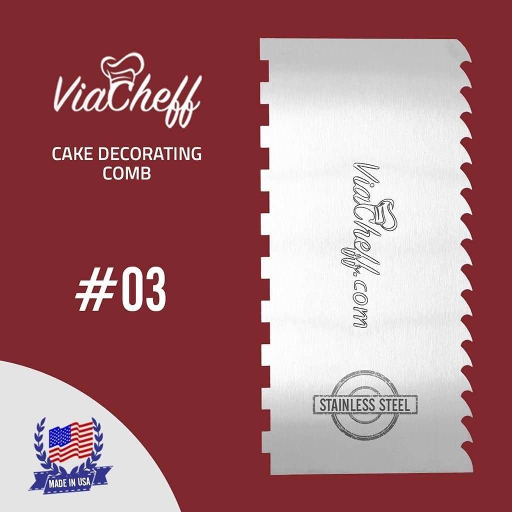 2-Sided Stainless Steel  Cake Decorating Comb #3 (4" X 8") - ViaCheff.com
