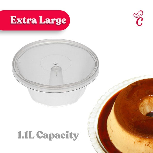 Oven Safe Plastic Extra Large Pudding/Flan Pan With Lid - 5 Pack (1.1L)