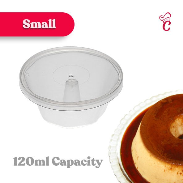 Oven Safe Plastic Small Pudding/Flan Pan With Lid - 10 Pack (120ml)