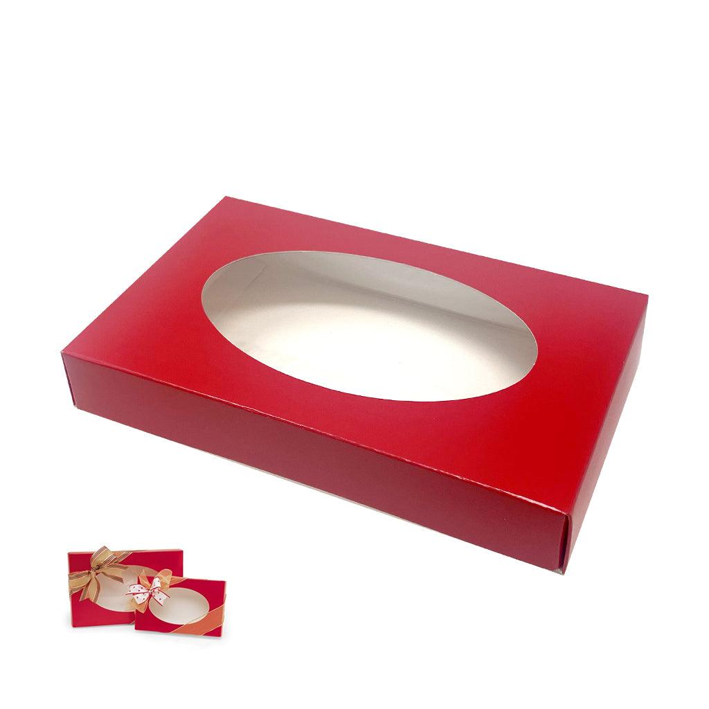 Oval Clear Lid Medium Single Layer Red Box  for 12 Candies - ViaCheff.com