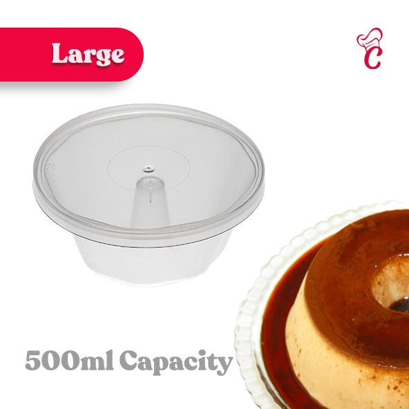 Oven Safe Plastic Large Pudding/Flan Pan With Lid - 6 Pack (500ml)